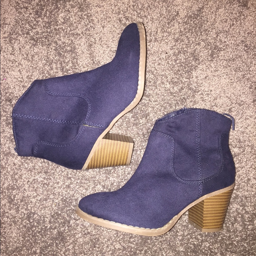 Navy Faux Suede Ankle Boots